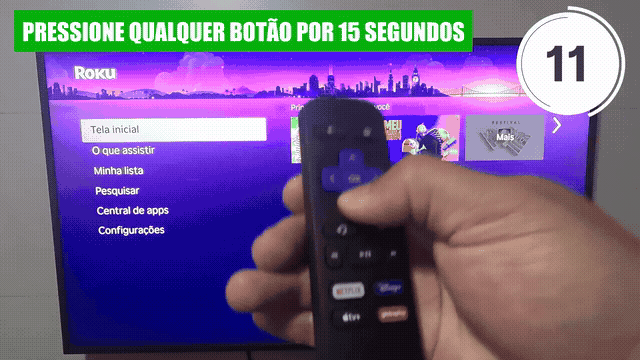 Contagem de 15 segundos durante a pressão no botão do controle Roku