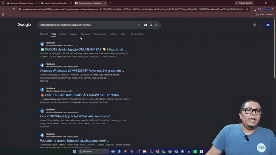 Menu de período do Google aberto para filtrar resultados recentes de grupos de WhatsApp