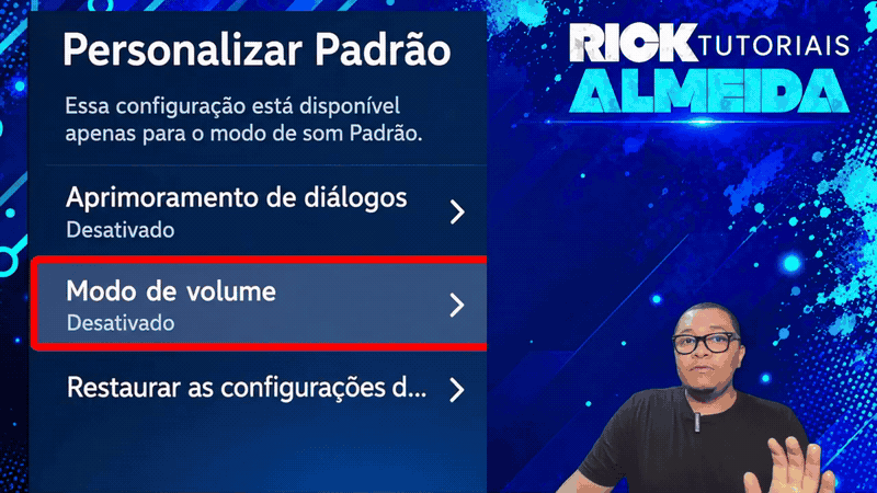 Tela Personalizar Padrão com Modo de volume destacado na Roku TV